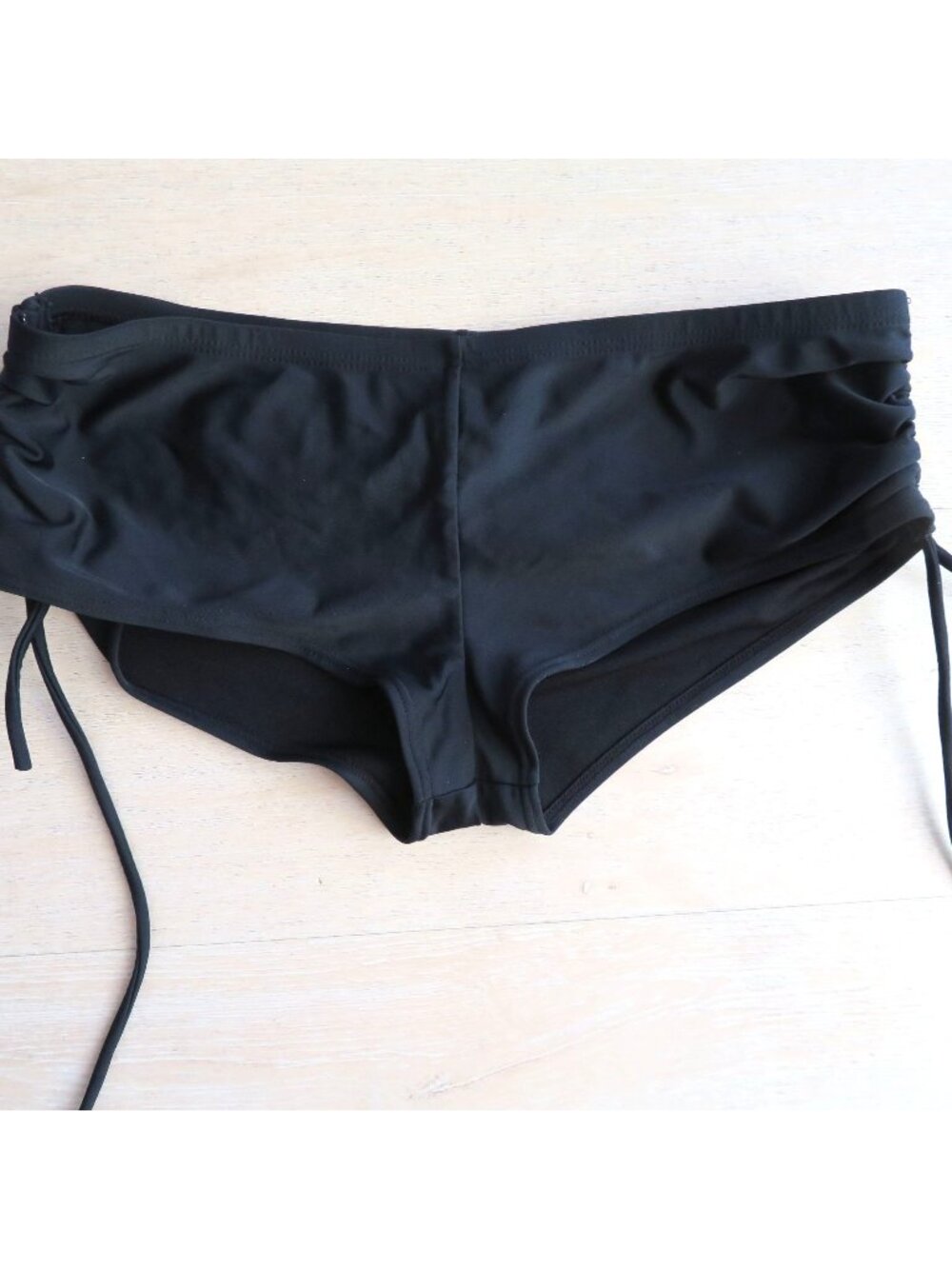 Candies Swim Boy Shorts Bikini Bottom Black Adjustable Cinched Side Tie Low Rise